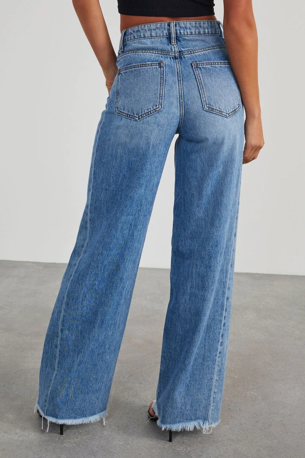 Raw Hem Wide Leg Jeans with Pockets - Body By J'ne