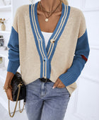 Contrast Button Up Dropped Shoulder Cardigan