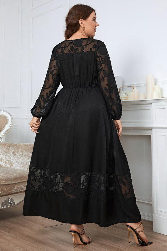 Embroidery Round Neck Long Sleeve Maxi Dress