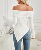 Ribbed Asymmetrical Hem Off-Shoulder Long Sleeve T-Shirt