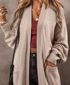 Pocketed Open Front Long Sleeve Cardigan