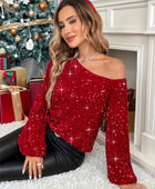 Sequin One Shoulder Long Sleeve Blouse