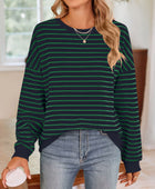 Lovelet Striped Round Neck Long Sleeve Sweatshirt