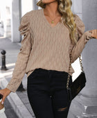 Perfee Textured V-Neck Long Sleeve Top