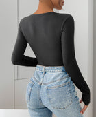 Perfee Ribbed Contrast Long Sleeve Bodysuit