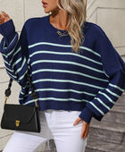 Striped Dropped Shoulder Round Neck Pullover Sweater