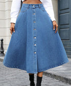 Buttoned Midi Denim Skirt with Pockets