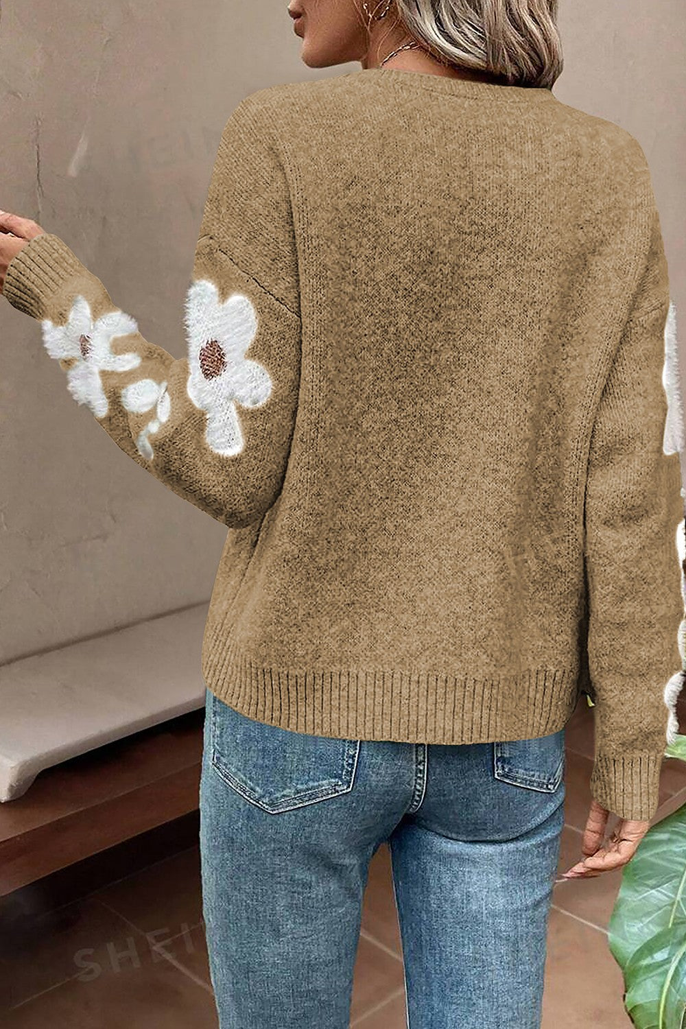 Flower Round Neck Long Sleeve Sweater - Body By J'ne