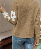 Flower Round Neck Long Sleeve Sweater