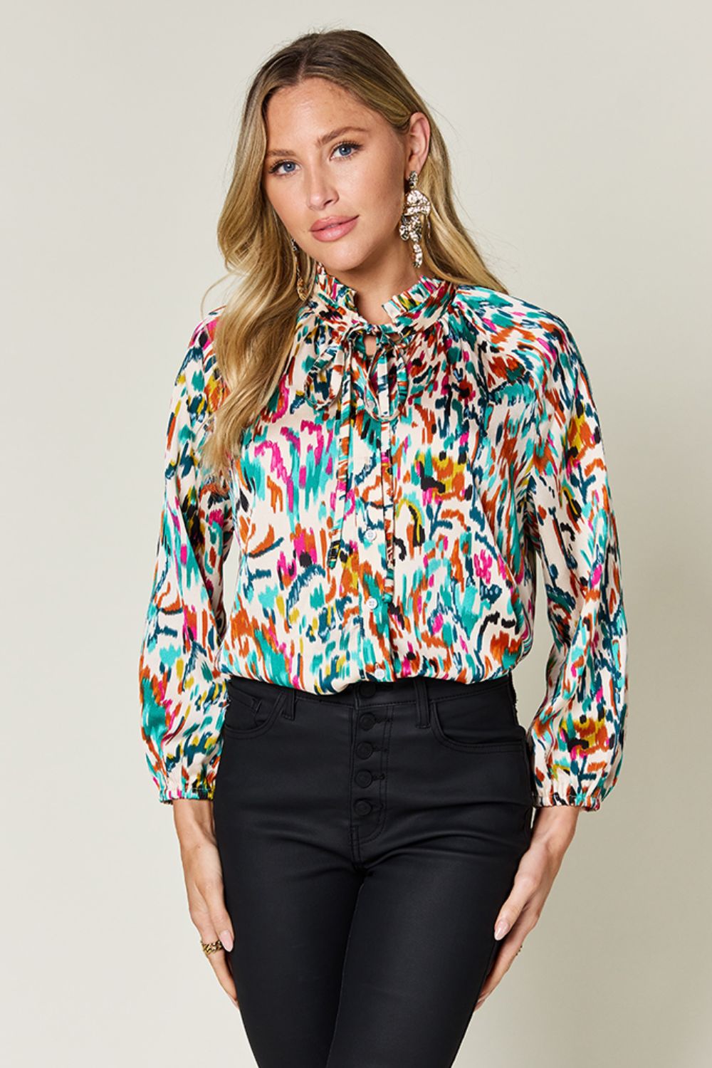 Full Size Printed Button Up Long Sleeve Shirt - Body By J'ne
