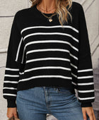 Striped Dropped Shoulder Round Neck Pullover Sweater