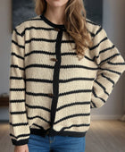 Striped Round Neck Long Sleeve Cardigan