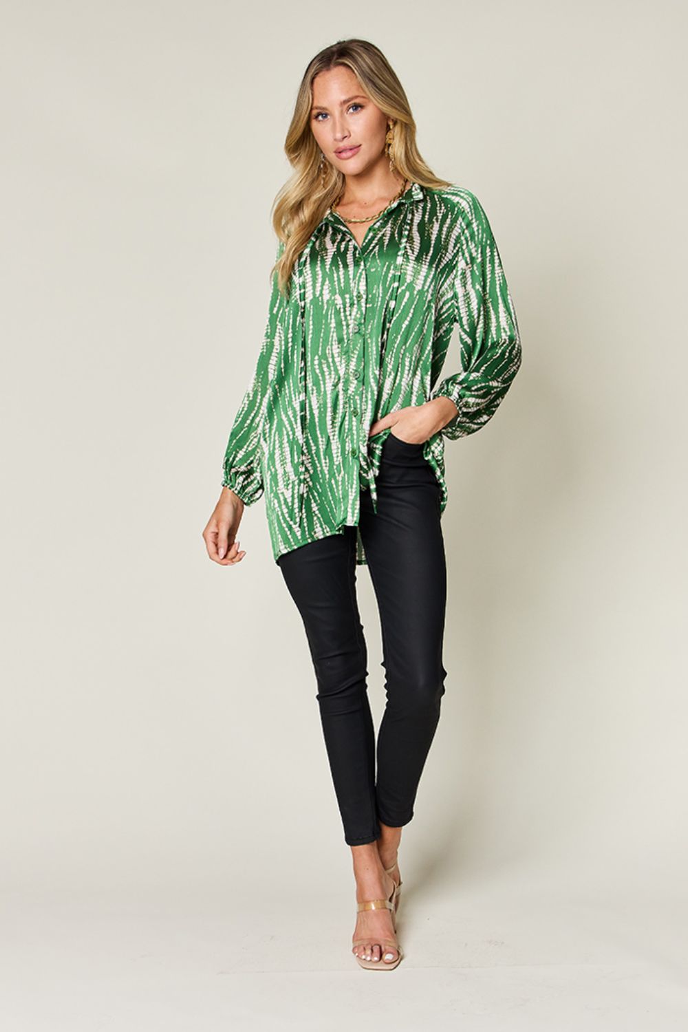 Full Size Printed Button Up Long Sleeve Shirt - Body By J'ne