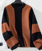 Color Block Round Neck Long Sleeve Sweater