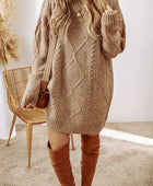 Cable-Knit Round Neck Sweater Dress