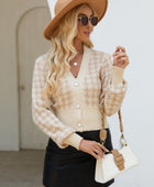 Houndstooth Button Up Long Sleeve Cardigan