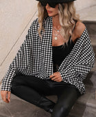 Houndstooth Open Front Batwing Sleeve Cardigan