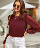 Round Neck Balloon Sleeve Blouse - Body By J'ne