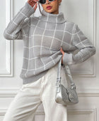 Plaid Turtleneck Long Sleeve Sweater