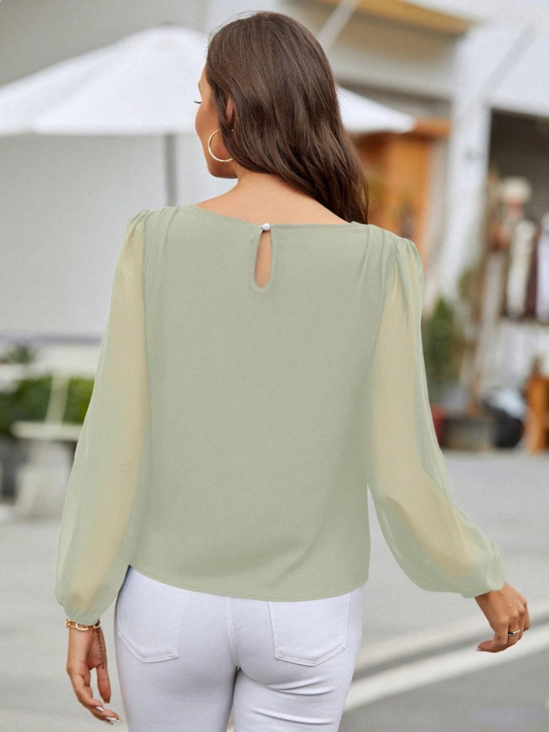 Round Neck Balloon Sleeve Blouse - Body By J'ne