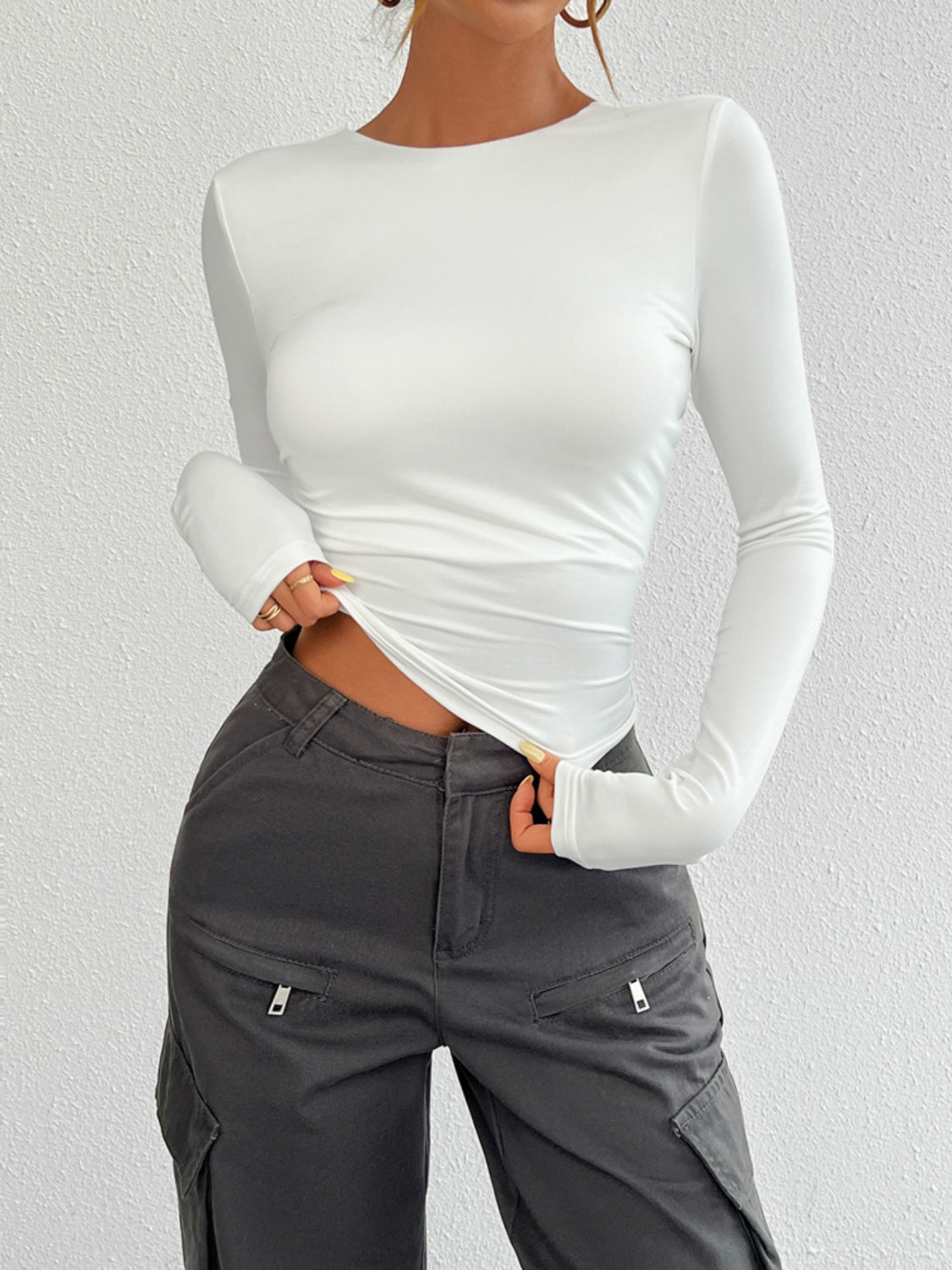 Devine Backless Round Neck Long Sleeve T-Shirt - Body By J'ne