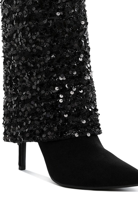 Sin City Sequinned Fold-Over Calf Boots - Body By J'ne