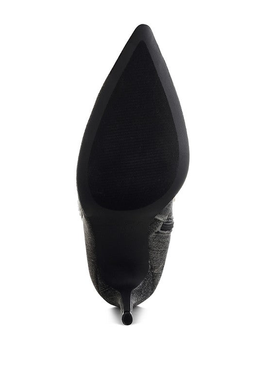 Eilish Rhinestones Knee High Denim Boots - Body By J'ne