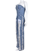 Tassel Hole Rhinestone Washing Water Denim Jumpsuit - Body By J'ne