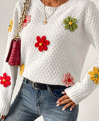 Crochet Flower Round Neck Sweater