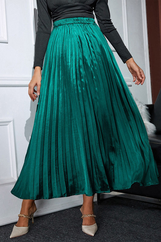 Elastic Waist Pleated Midi Skirt