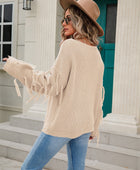 Fringe Round Neck Dropped Shoulder Sweater - Body By J'ne