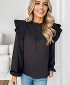 Ruffled Mock Neck Balloon Sleeve Blouse - Body By J'ne