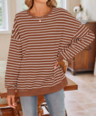 Lovelet Striped Round Neck Long Sleeve Sweatshirt