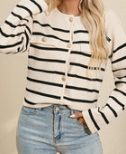 Striped Button Up Round Neck Cardigan