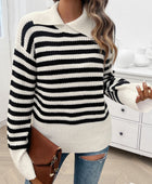 Devine Striped Collared Neck Long Sleeve Sweater