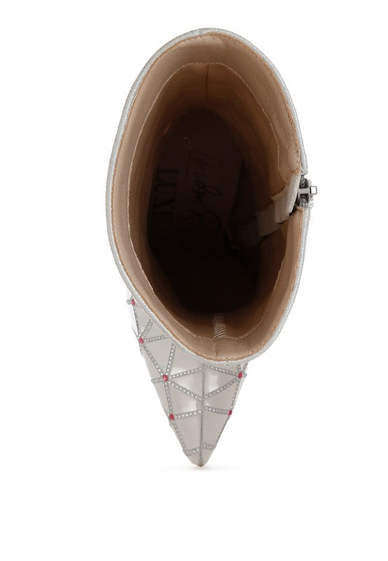 Echostage Rhinestones Embellished Metallic Boots - Body By J'ne