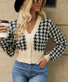 Houndstooth Button Up Long Sleeve Cardigan