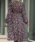 Perfee Printed Surplice Long Sleeve Midi Dress