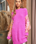 Sequin Sleeve Sweater Knit Tunic Top