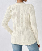 Cable-Knit Round Neck Long Sleeve Sweater