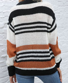 Contrast Striped Round Neck Long Sleeve Sweater