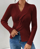 Twist Front Ribbed Long Sleeve Sweater