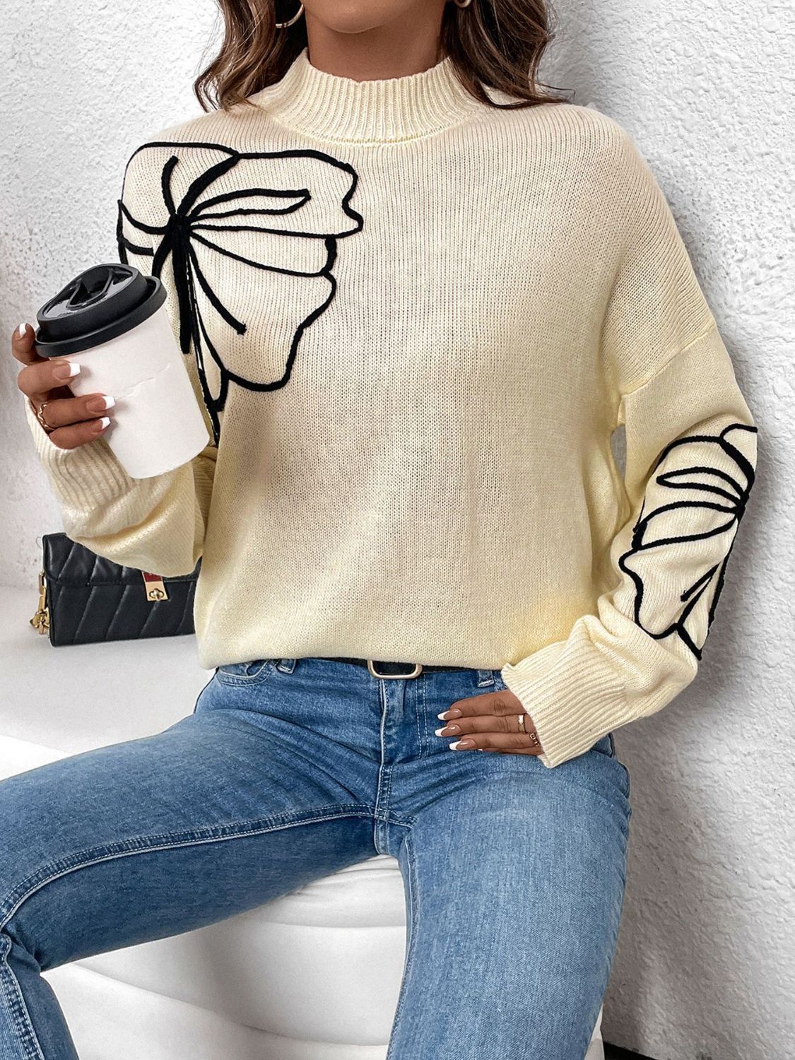 Perfee Mock Neck Dropped Shoulder Long Sleeve Sweater - Body By J'ne