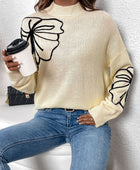 Perfee Mock Neck Dropped Shoulder Long Sleeve Sweater