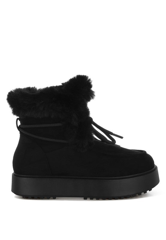 Bunting Faux Fur Collar Flatform Boots - Body By J'ne