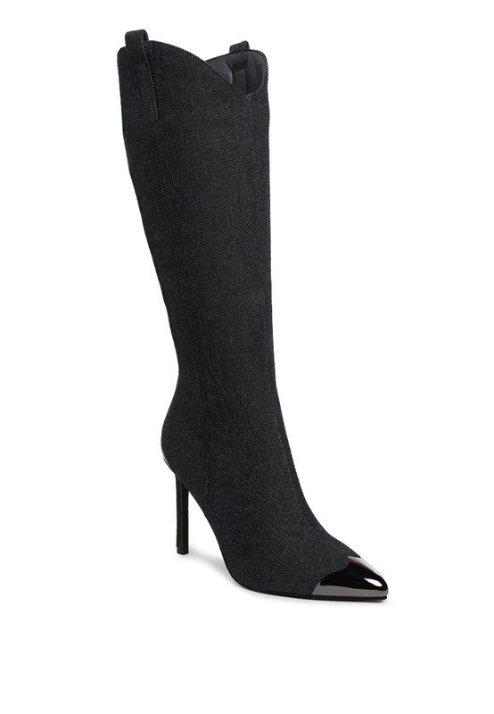 Ridda Metallic Cap Toe Denim Boots - Body By J'ne