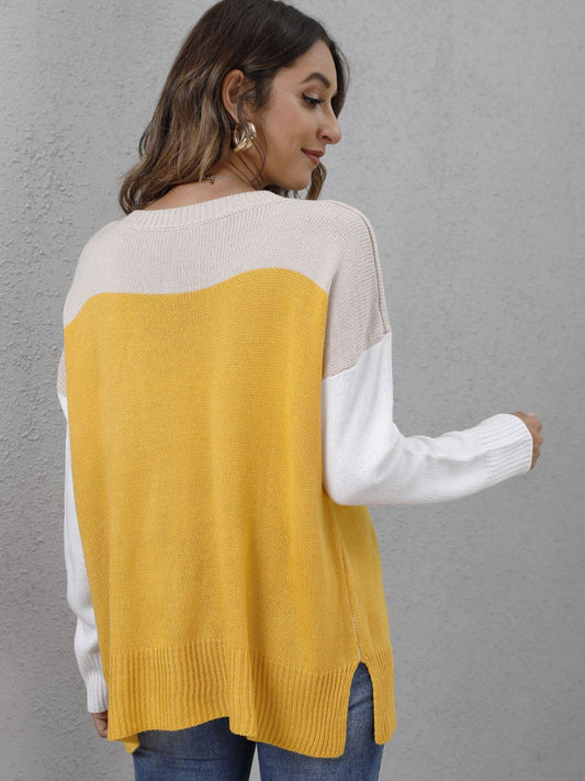 Color Block Round Neck Sweater - Body By J'ne