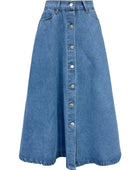 Buttoned Midi Denim Skirt with Pockets