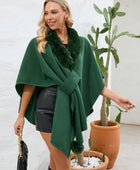 Fuzzy Trim Open Front Poncho