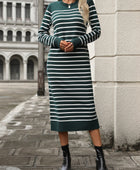 Striped Round Neck Long Sleeve Dress